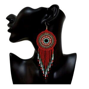 Stunning Handmade Glass Bead Tribal Dreamcatcher • Dangle Earrings